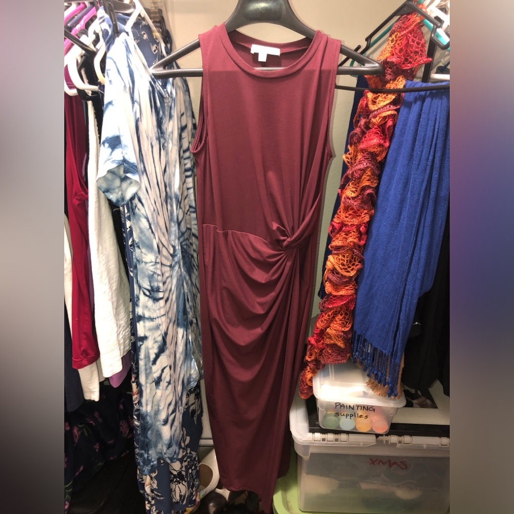 Sexy Sleeveless Midi Dress in Deep Burgundy XS Nine Britton